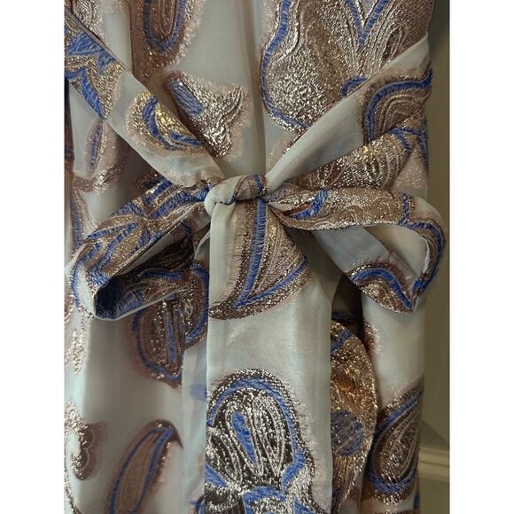 Alexis NWT Abessa Metallic Paisley Wrap Ruffle Midi Dress Size Small Blue Gold - Picture 10 of 12